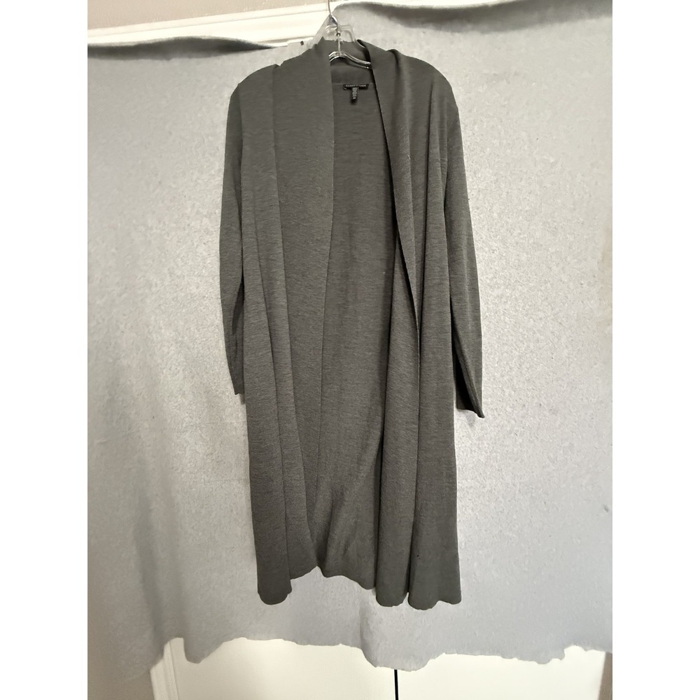Eileen Fisher Cardigan Sweater Womens Petite Small Gray 100% Wool Open Front